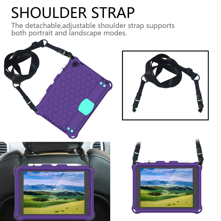 For iPad 9.7 2017/2018 Honeycomb Design EVA + PC Four Corner Anti Falling Flat Protective Shell With Straps