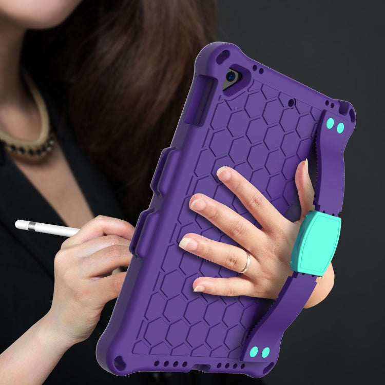 For iPad 9.7 2017/2018 Honeycomb Design EVA + PC Four Corner Anti Falling Flat Protective Shell With Straps