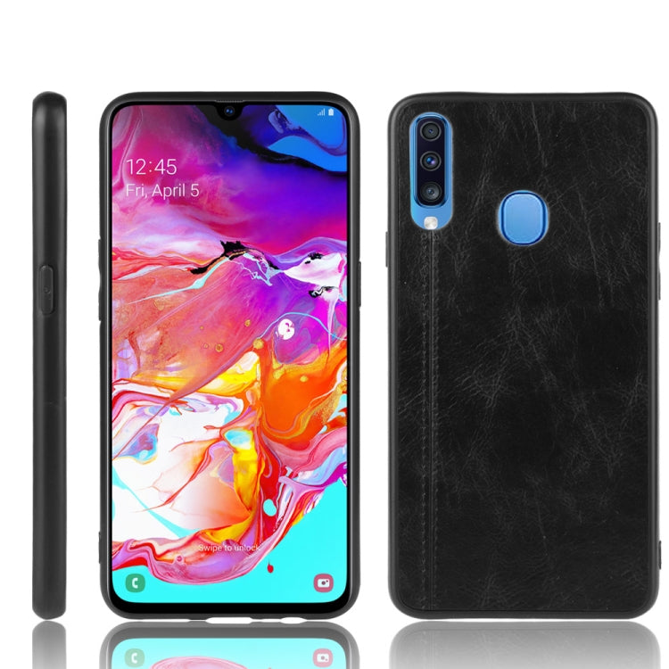 For Galaxy A20s Shockproof Sewing Cow Pattern Skin PC + PU + TPU Case