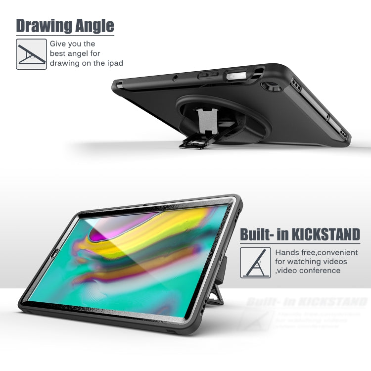 For iPad 10.2 2019 360 Degree Rotation PC + Silicone Protective Case with Holder & Hand-strap