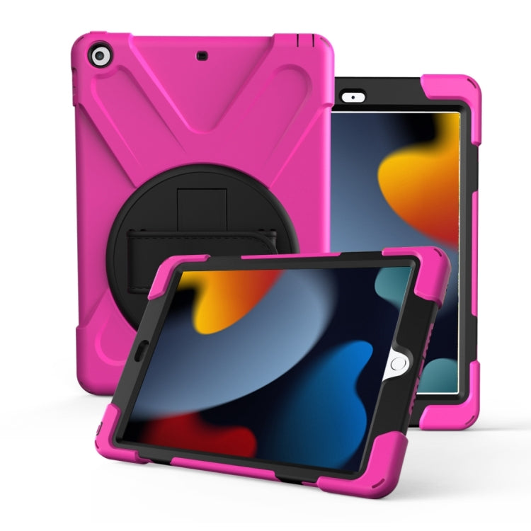 For iPad 10.2 2021 / 2020 / 2019 360 Degree Rotation PC + Silicone Protective Case with Holder & Hand-strap