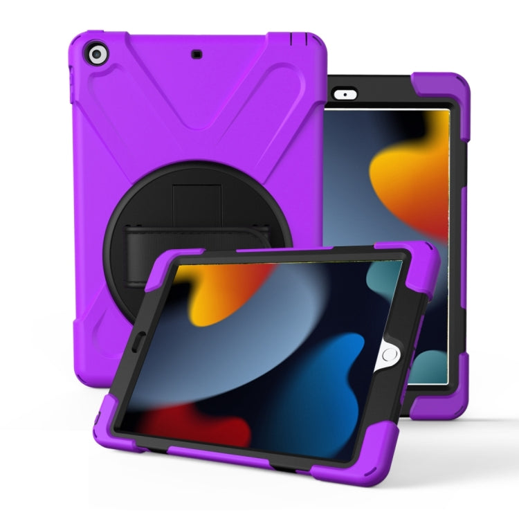 For iPad 10.2 2021 / 2020 / 2019 360 Degree Rotation PC + Silicone Protective Case with Holder & Hand-strap