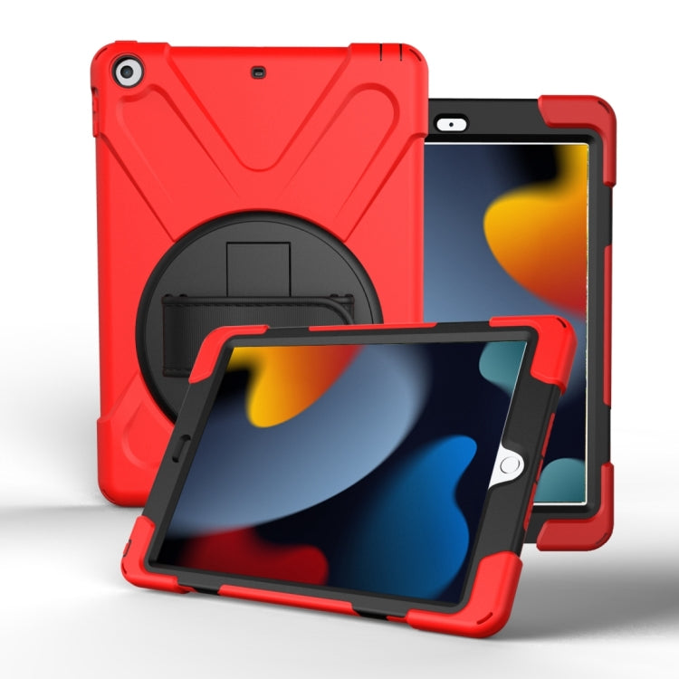 For iPad 10.2 2021 / 2020 / 2019 360 Degree Rotation PC + Silicone Protective Case with Holder & Hand-strap