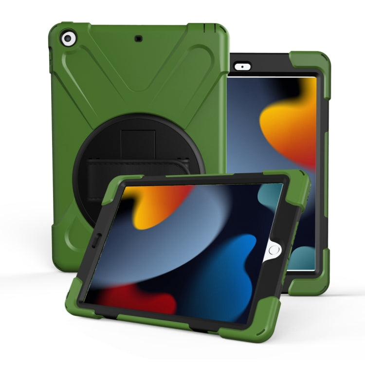 For iPad 10.2 2021 / 2020 / 2019 360 Degree Rotation PC + Silicone Protective Case with Holder & Hand-strap