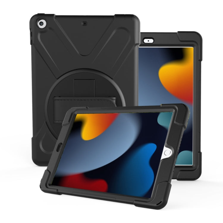 For iPad 10.2 2021 / 2020 / 2019 360 Degree Rotation PC + Silicone Protective Case with Holder & Hand-strap