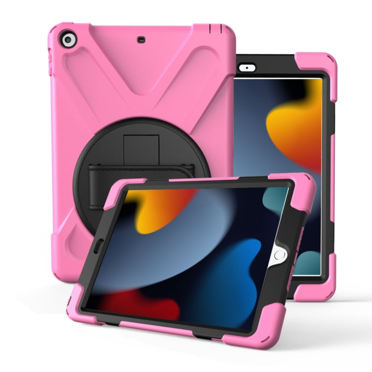 For iPad 10.2 2021 / 2020 / 2019 360 Degree Rotation PC + Silicone Protective Case with Holder & Hand-strap