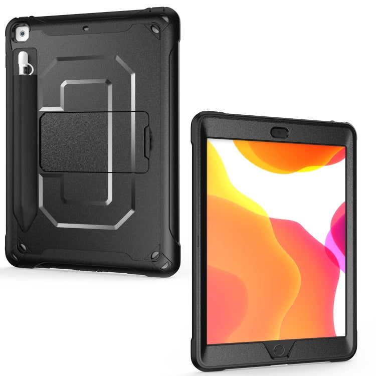 For iPad 9.7 (2018) & (2017)  360 Degree Rotation PC + Silicone Protective Case with Holder & Hand-strap