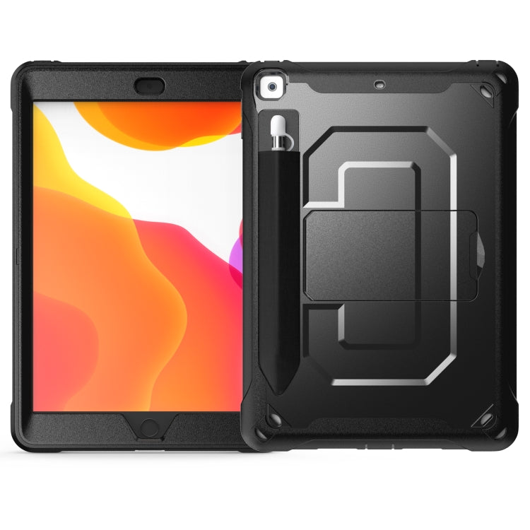 For iPad 9.7 (2018) & (2017)  360 Degree Rotation PC + Silicone Protective Case with Holder & Hand-strap