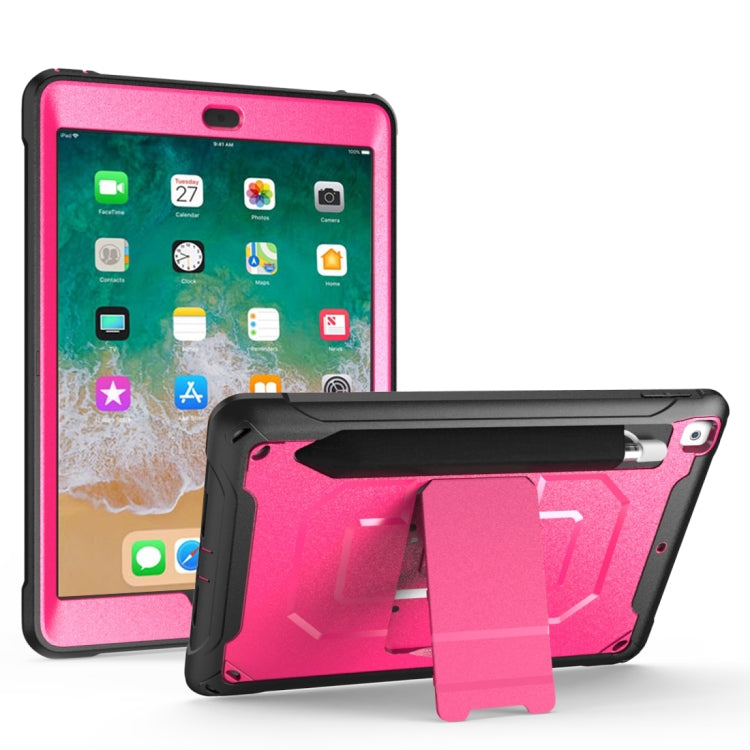 For iPad 9.7 (2018) & (2017)  360 Degree Rotation PC + Silicone Protective Case with Holder & Hand-strap