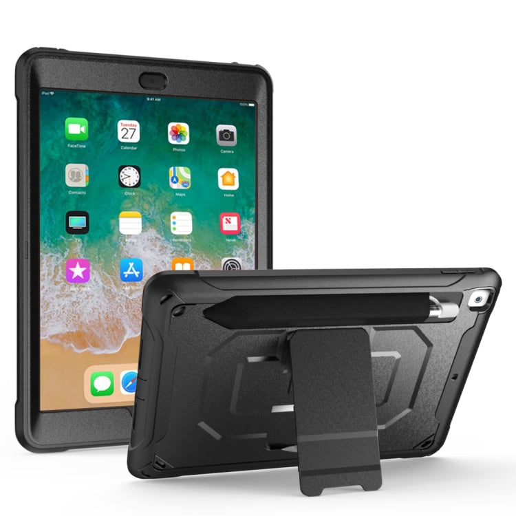 For iPad 9.7 (2018) & (2017)  360 Degree Rotation PC + Silicone Protective Case with Holder & Hand-strap
