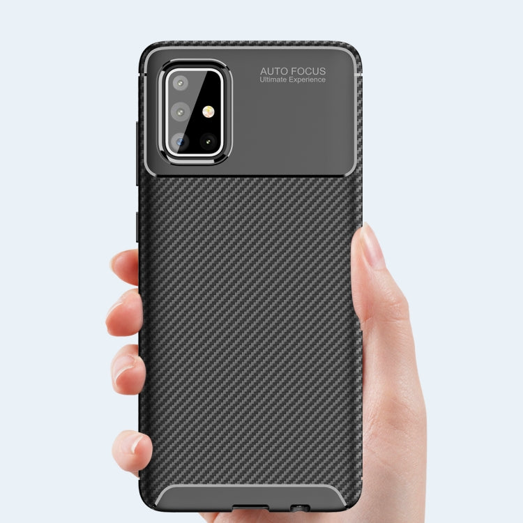 For Galaxy A81 Carbon Fiber Texture Shockproof TPU Case(Brown)