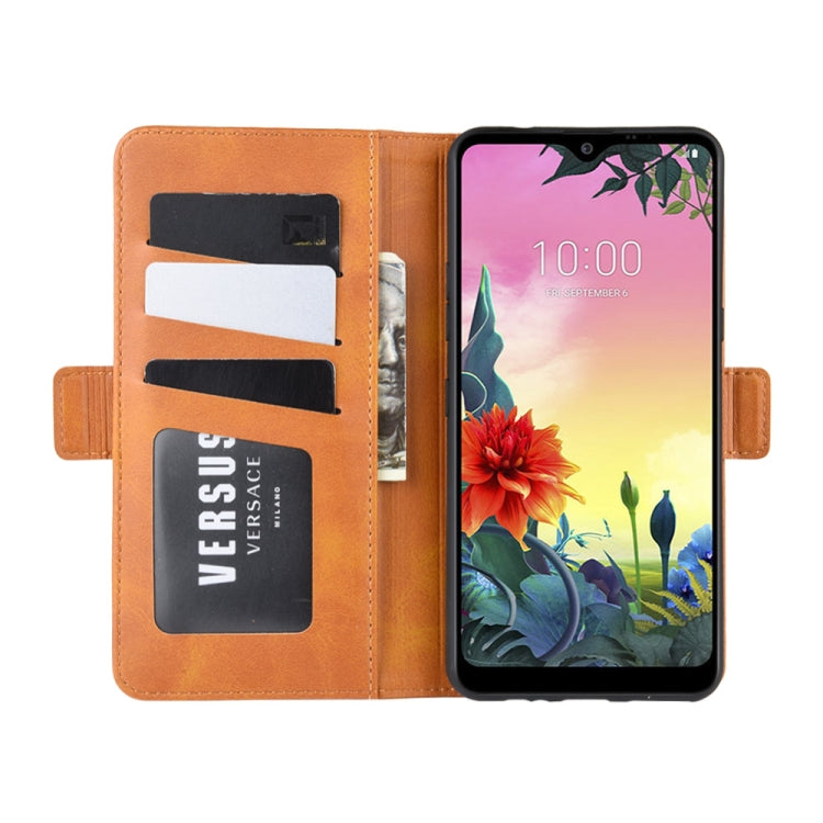 For LG K50S Double Buckle Crazy Horse Business Mobile Phone Holster with Card Wallet Bracket Function