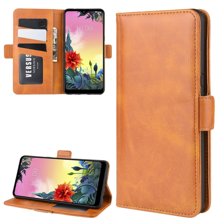 For LG K50S Double Buckle Crazy Horse Business Mobile Phone Holster with Card Wallet Bracket Function