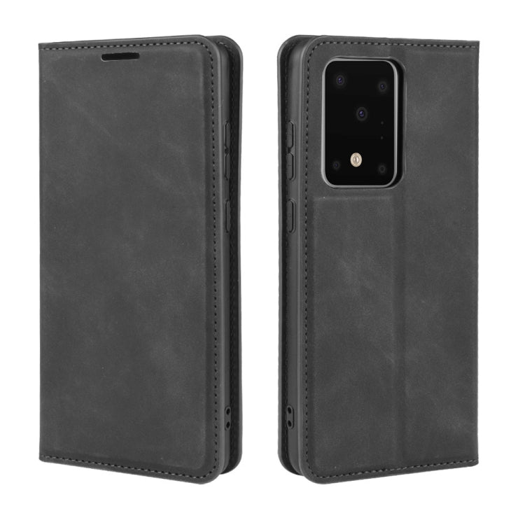 For Galaxy S20 Ultra Retro-skin Business Magnetic Suction Leather Case with Holder & Card Slots & Wallet