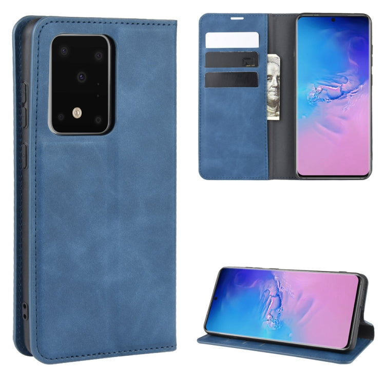 For Galaxy S20 Ultra Retro-skin Business Magnetic Suction Leather Case with Holder & Card Slots & Wallet