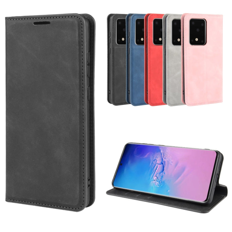 For Galaxy S20 Ultra Retro-skin Business Magnetic Suction Leather Case with Holder & Card Slots & Wallet