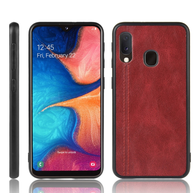 For Galaxy A20e Shockproof Sewing Cow Pattern Skin PC + PU + TPU Case