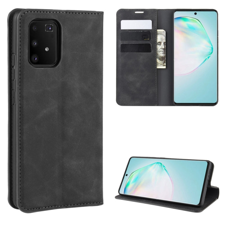 For Galaxy A91 / M80s / S10 Lite Retro-skin Business Magnetic Suction Leather Case with Holder & Card Slots & Wallet