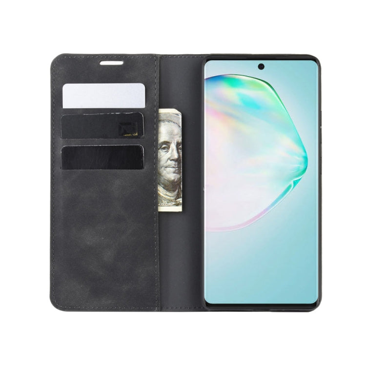 For Galaxy A91 / M80s / S10 Lite Retro-skin Business Magnetic Suction Leather Case with Holder & Card Slots & Wallet