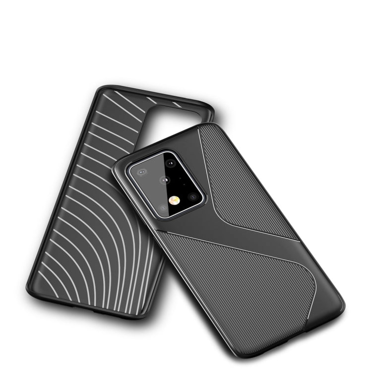 For Galaxy S20 Ultra S-Shaped Soft TPU Protective Cover Case(Black)