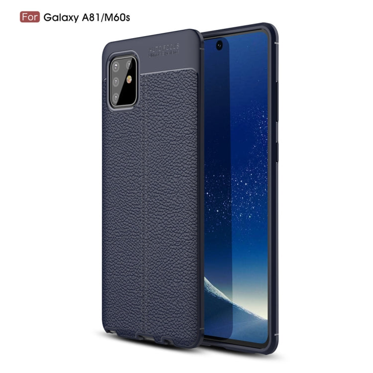 For Galaxy A81 / M60s Litchi Texture TPU Shockproof Case(Navy Blue)