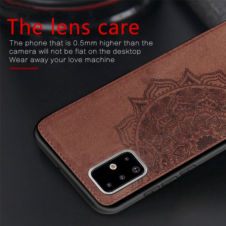 For Galaxy A71 Mandala Embossed Cloth Cover PC + TPU Mobile Phone Case with Magnetic Function and Hand Strap