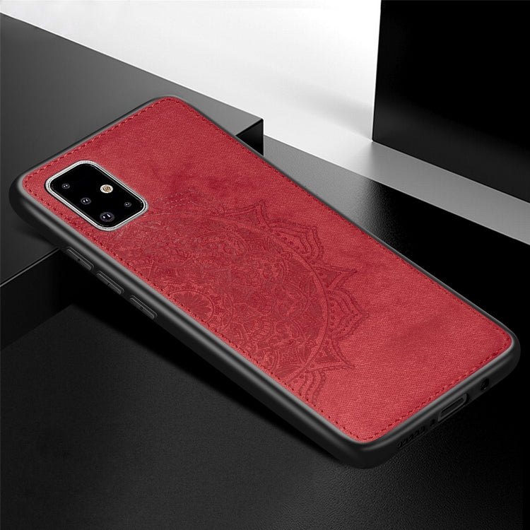 For Galaxy A71 Mandala Embossed Cloth Cover PC + TPU Mobile Phone Case with Magnetic Function and Hand Strap