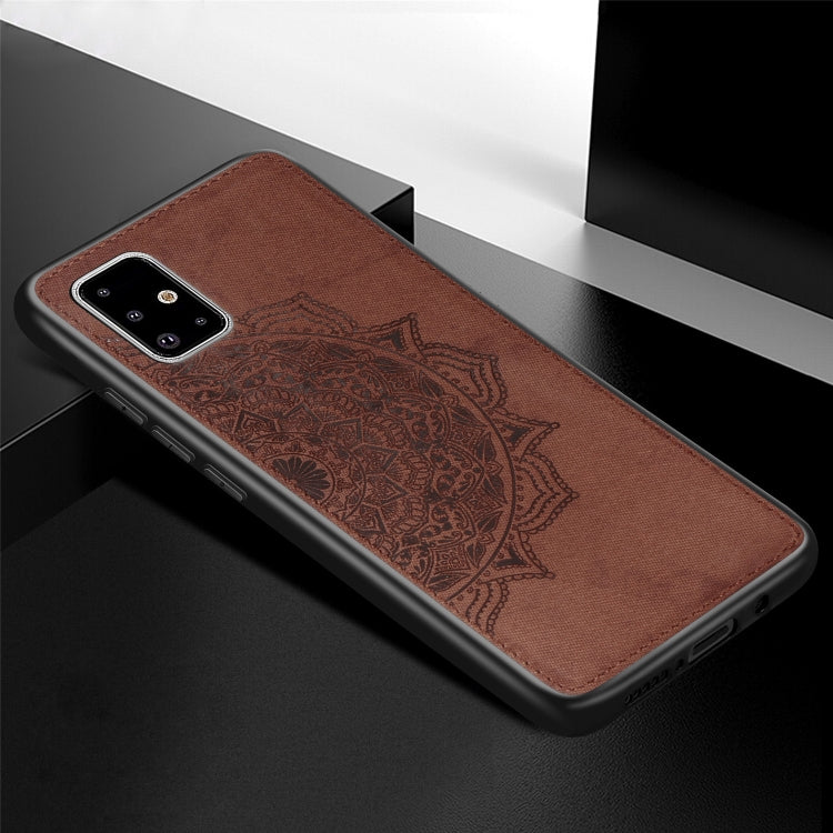 For Galaxy A71 Mandala Embossed Cloth Cover PC + TPU Mobile Phone Case with Magnetic Function and Hand Strap