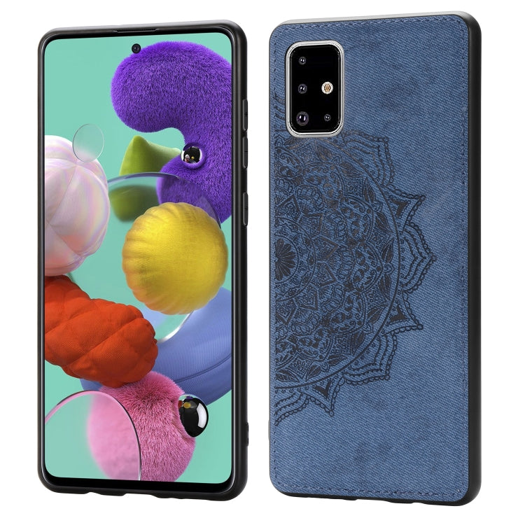 For Galaxy A71 Mandala Embossed Cloth Cover PC + TPU Mobile Phone Case with Magnetic Function and Hand Strap