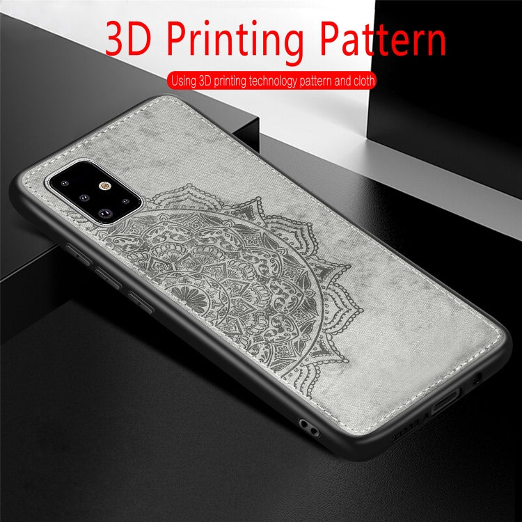 For Galaxy A71 Mandala Embossed Cloth Cover PC + TPU Mobile Phone Case with Magnetic Function and Hand Strap