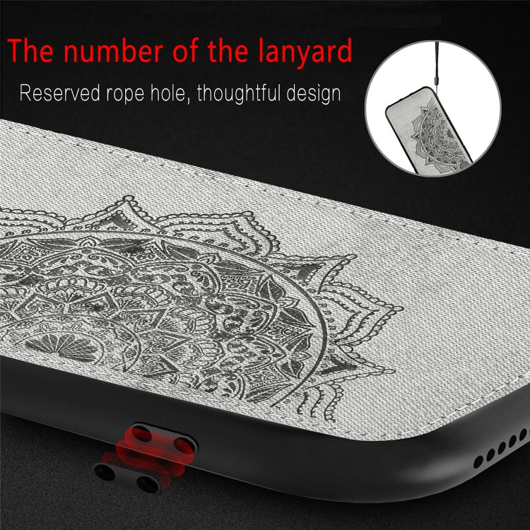 For Galaxy A71 Mandala Embossed Cloth Cover PC + TPU Mobile Phone Case with Magnetic Function and Hand Strap