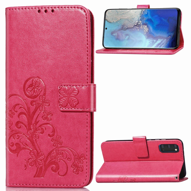 For Galaxy S20 Four-leaf Clasp Embossed Buckle Flip Leather Case with Lanyard & Card Slot & Wallet & Holder