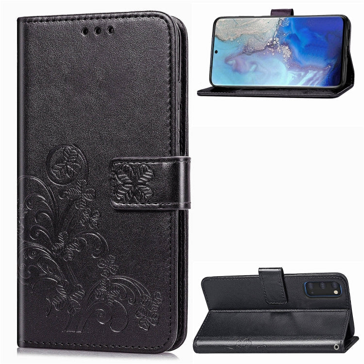 For Galaxy S20 Four-leaf Clasp Embossed Buckle Flip Leather Case with Lanyard & Card Slot & Wallet & Holder