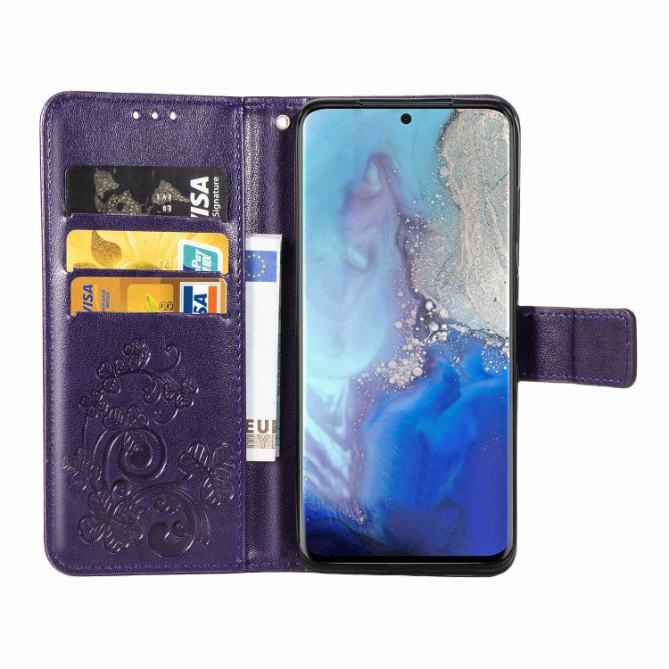 For Galaxy S20 Four-leaf Clasp Embossed Buckle Flip Leather Case with Lanyard & Card Slot & Wallet & Holder