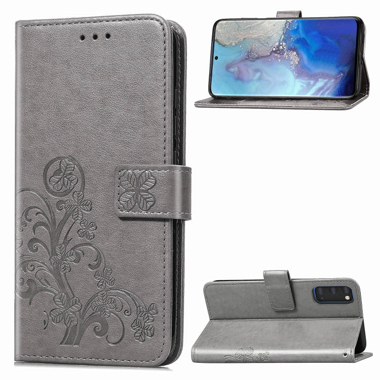 For Galaxy S20 Four-leaf Clasp Embossed Buckle Flip Leather Case with Lanyard & Card Slot & Wallet & Holder