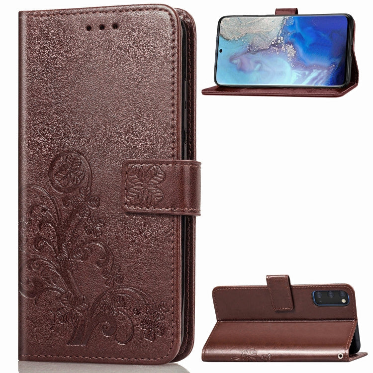 For Galaxy S20 Four-leaf Clasp Embossed Buckle Flip Leather Case with Lanyard & Card Slot & Wallet & Holder