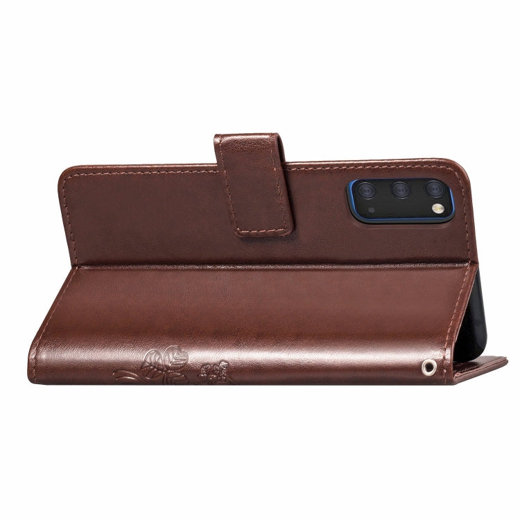 For Galaxy S20 Four-leaf Clasp Embossed Buckle Flip Leather Case with Lanyard & Card Slot & Wallet & Holder