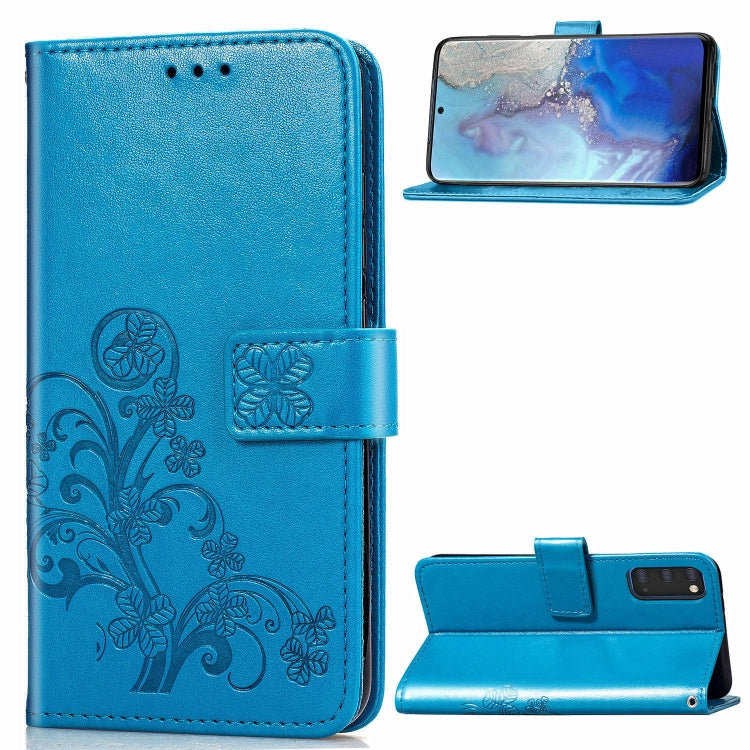 For Galaxy S20 Four-leaf Clasp Embossed Buckle Flip Leather Case with Lanyard & Card Slot & Wallet & Holder