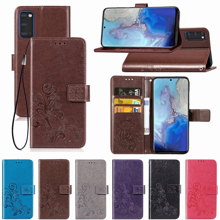 For Galaxy S20 Four-leaf Clasp Embossed Buckle Flip Leather Case with Lanyard & Card Slot & Wallet & Holder