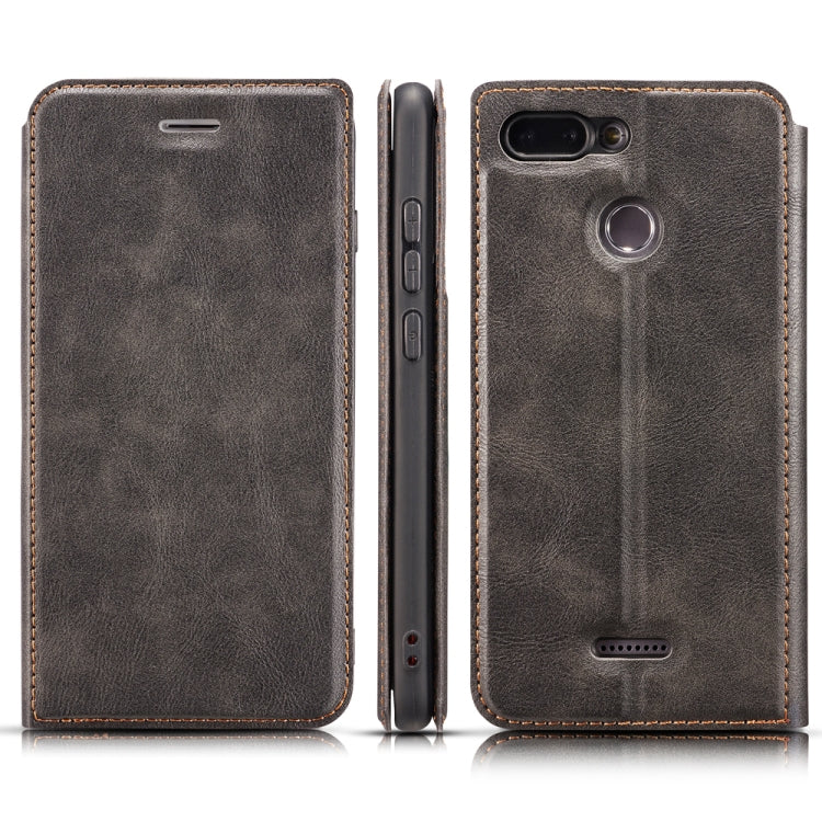 For Xiaomi Redmi 6  Retro Simple Ultra-thin Magnetic Leather Case with Holder & Card Slots & Lanyard