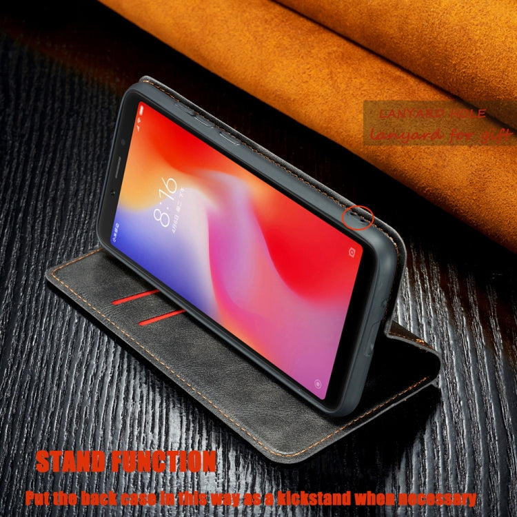 For Xiaomi Redmi 6  Retro Simple Ultra-thin Magnetic Leather Case with Holder & Card Slots & Lanyard
