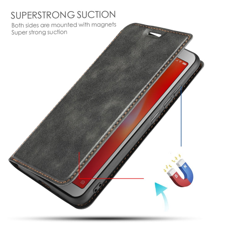 For Xiaomi Redmi 6  Retro Simple Ultra-thin Magnetic Leather Case with Holder & Card Slots & Lanyard