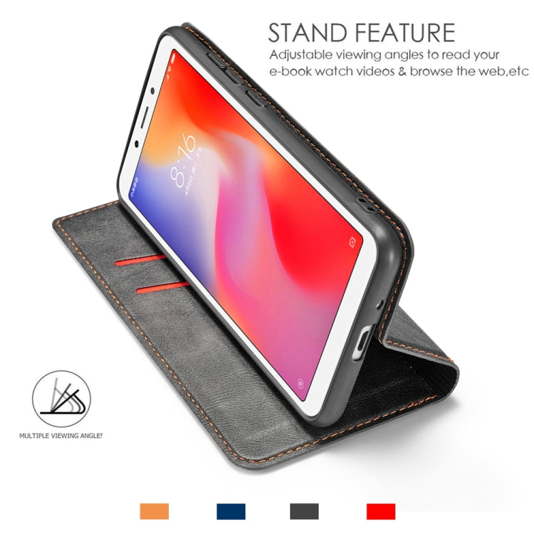 For Xiaomi Redmi 6  Retro Simple Ultra-thin Magnetic Leather Case with Holder & Card Slots & Lanyard