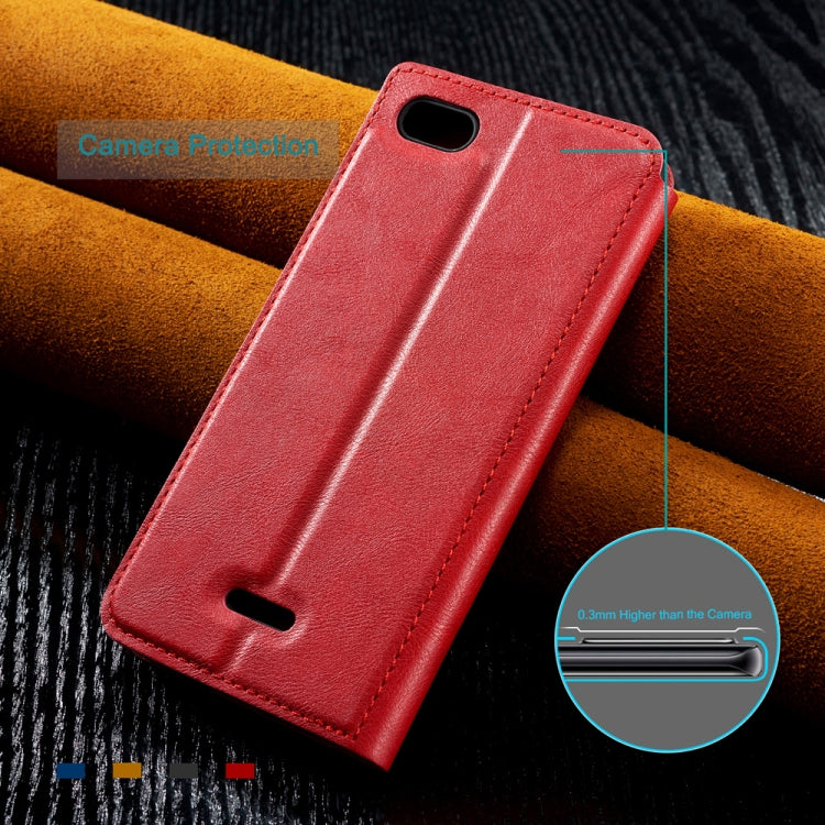 For Xiaomi Redmi 6  Retro Simple Ultra-thin Magnetic Leather Case with Holder & Card Slots & Lanyard