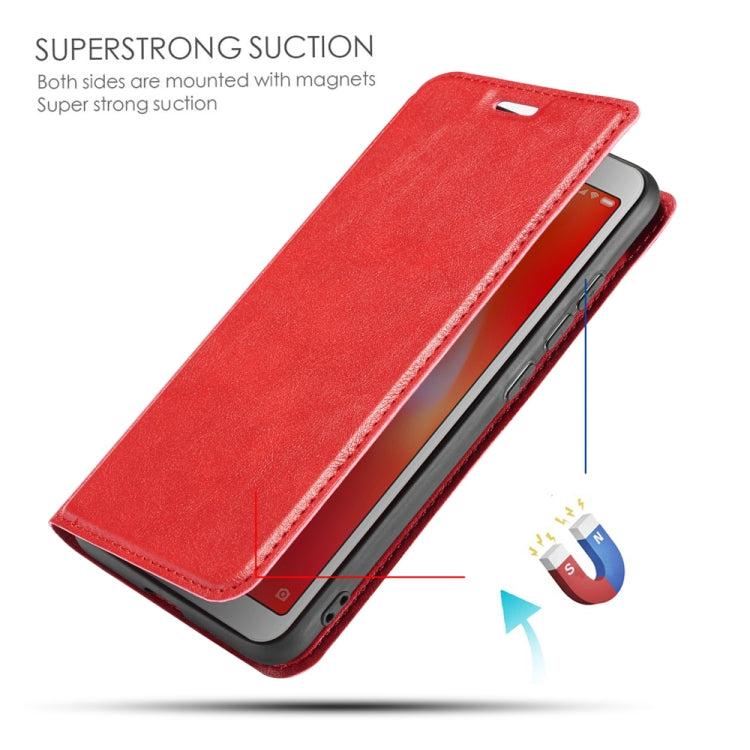 For Xiaomi Redmi 6  Retro Simple Ultra-thin Magnetic Leather Case with Holder & Card Slots & Lanyard