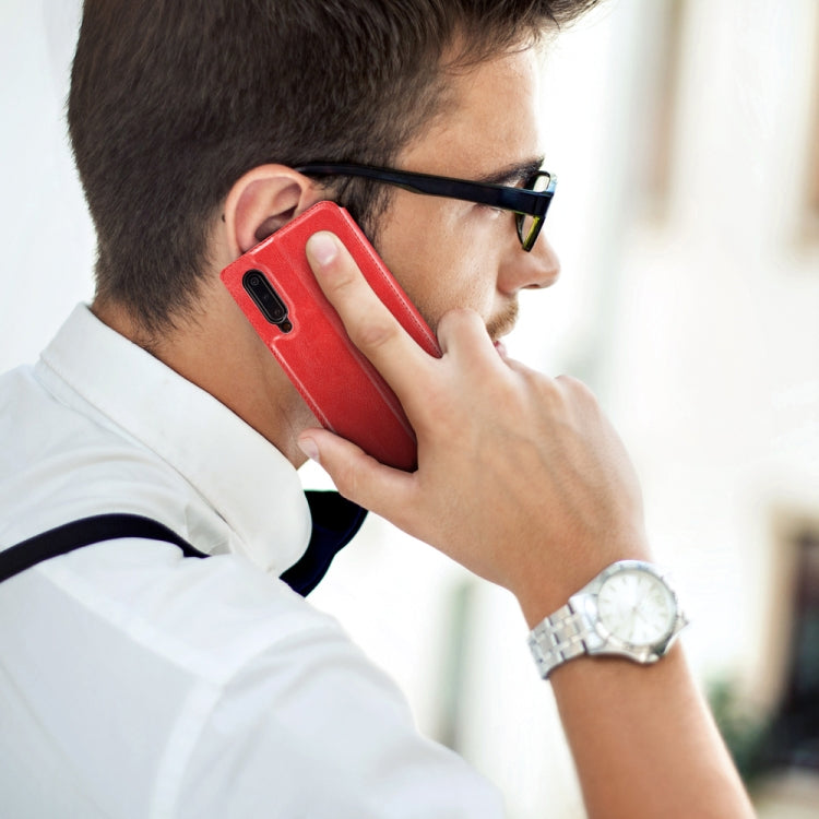 For Xiaomi Mi 9  Retro Simple Ultra-thin Magnetic Leather Case with Holder & Card Slots & Lanyard