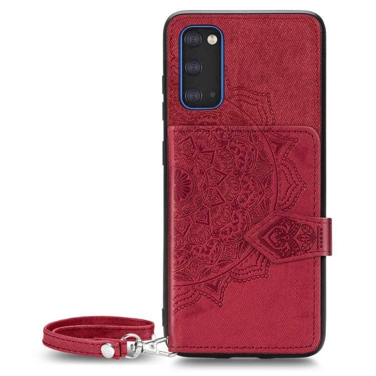 For Galaxy S20 Mandala Embossed Magnetic Cloth PU + TPU + PC Case with Holder & Card Slots & Wallet & Photo Frame & Strap