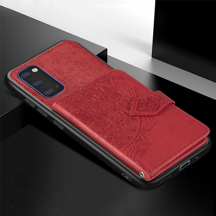 For Galaxy S20 Mandala Embossed Magnetic Cloth PU + TPU + PC Case with Holder & Card Slots & Wallet & Photo Frame & Strap