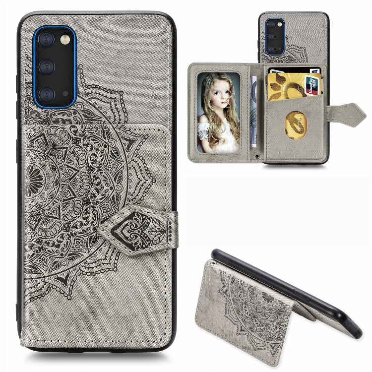 For Galaxy S20 Mandala Embossed Magnetic Cloth PU + TPU + PC Case with Holder & Card Slots & Wallet & Photo Frame & Strap