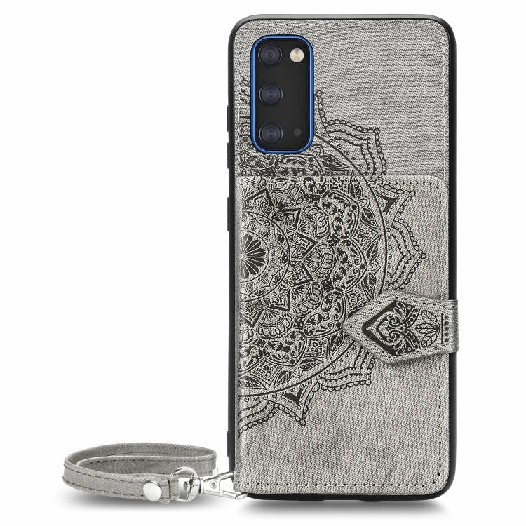 For Galaxy S20 Mandala Embossed Magnetic Cloth PU + TPU + PC Case with Holder & Card Slots & Wallet & Photo Frame & Strap